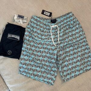 NWT VILEBREQUIN Azur Okoa Fish Swim Shorts Swimsuit Blue White XL New Rare